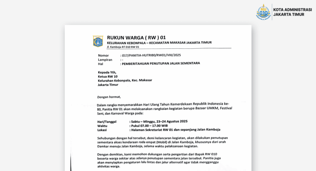 penutupan sementara jalan kamboja