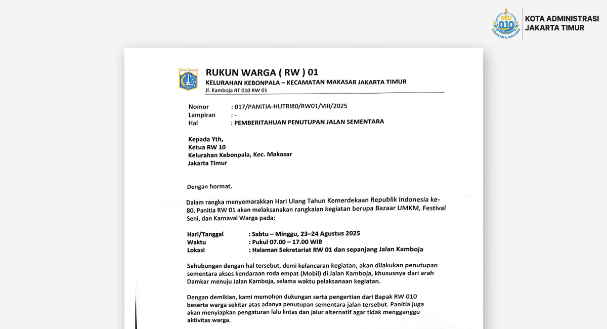 penutupan sementara jalan kamboja