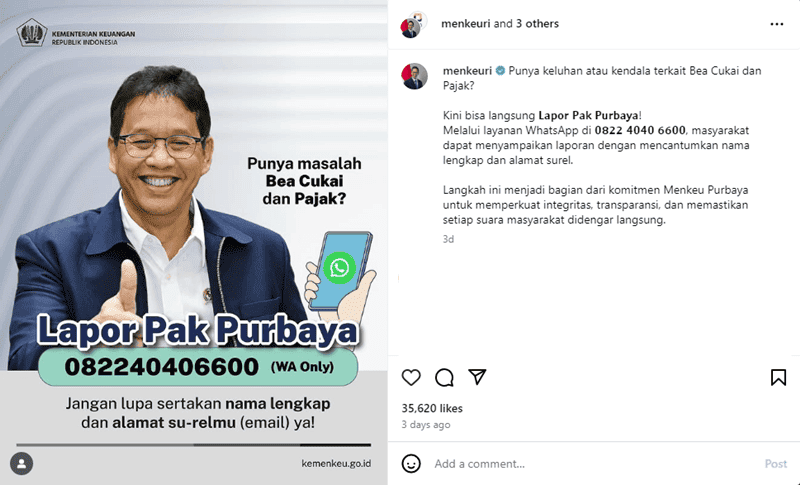 cara lapor pak purbaya